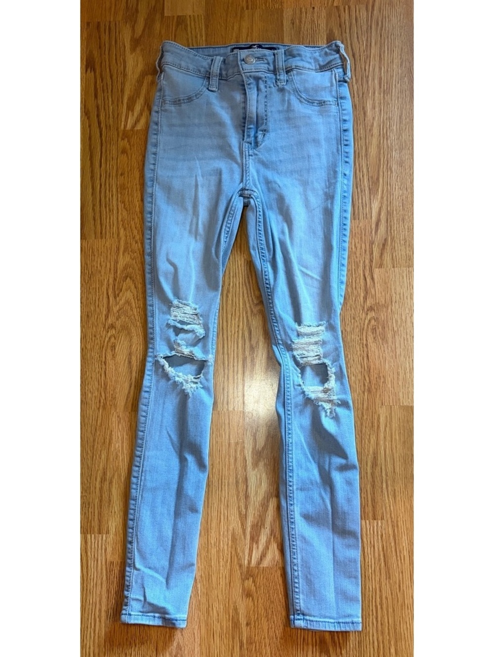 Hollister Light Blue Ripped Skinny Jeans Size 00S W24 Short
